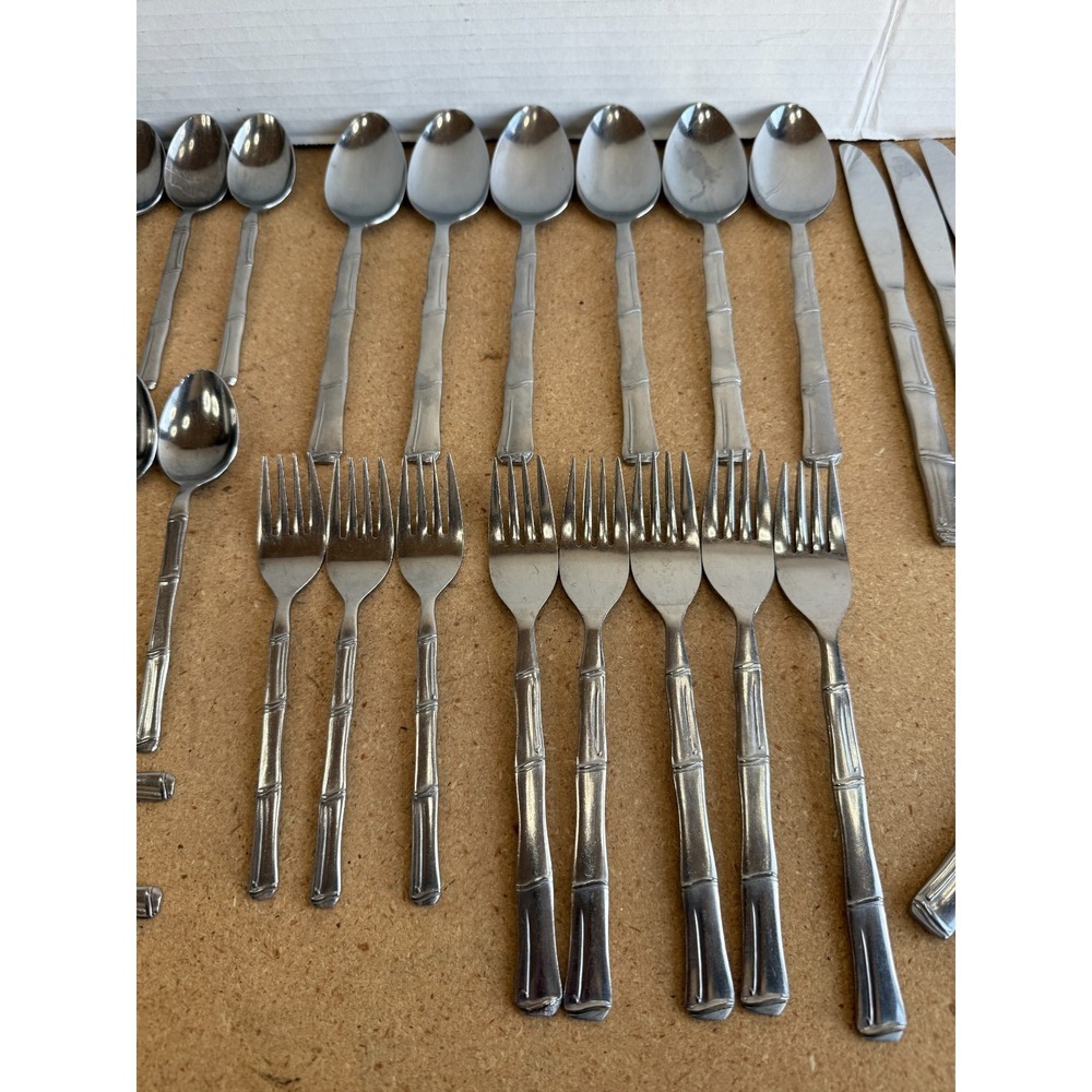 Escapade NATIONAL STAINLESS Flatware 32 pcs Mixed Lot Bamboo Design - Picture 3 of 5